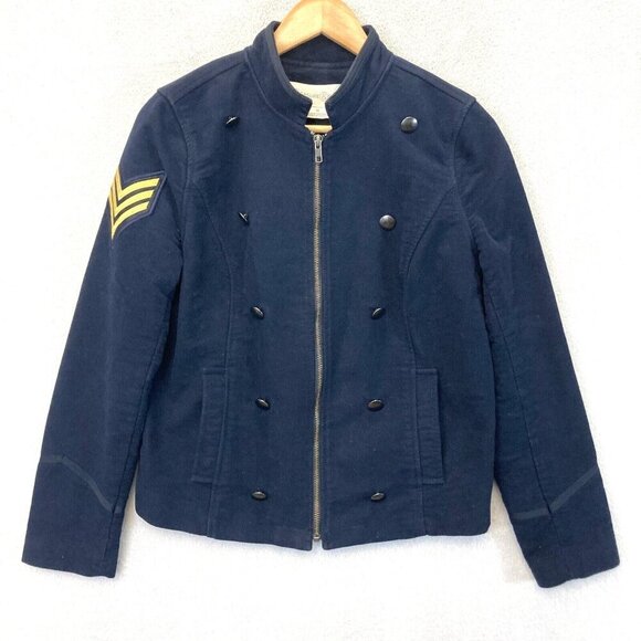 Treasure & Bond Zip Up Military Jacket Womens Medium M Navy Blue Double Breasted - Picture 8 of 16